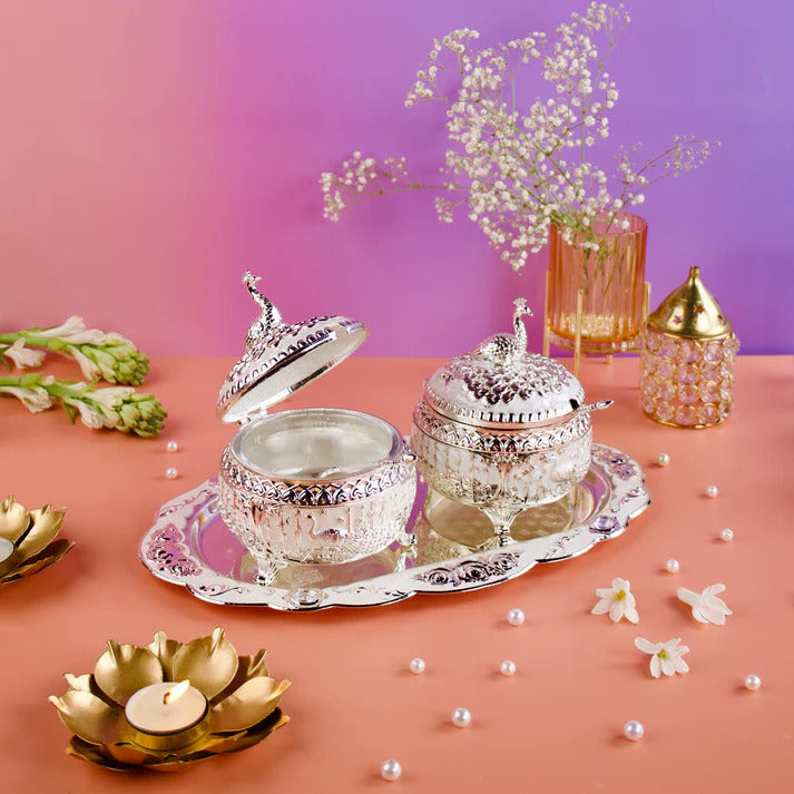 Elegant Peacock Round Sugar Pot Set