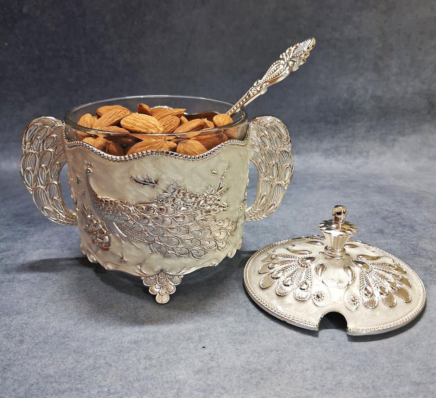 Silver Enamel Peacock Jar
