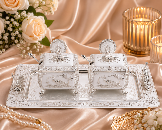 Cube Peacock Sugar Pot Set