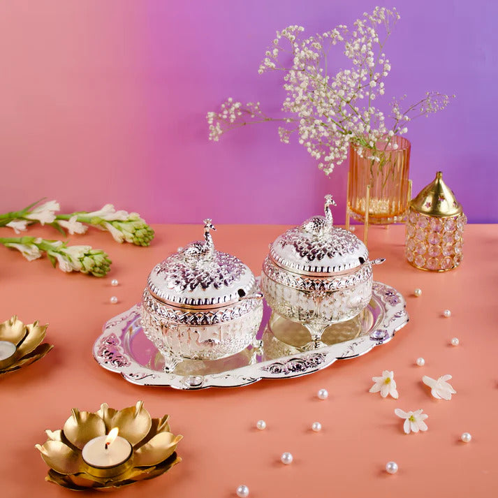 Elegant Peacock Round Sugar Pot Set