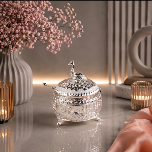 Round Sugar Pot with Peacock on Top