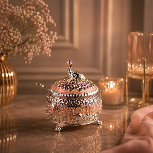 Round Sugar Pot with Peacock on Top