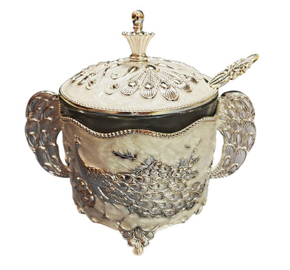 Silver Enamel Peacock Jar
